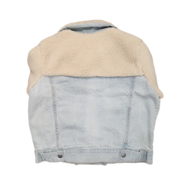 Blue ones Sherpa Blue denim jean crop jacket, womens Medium - Picture 2 of 8